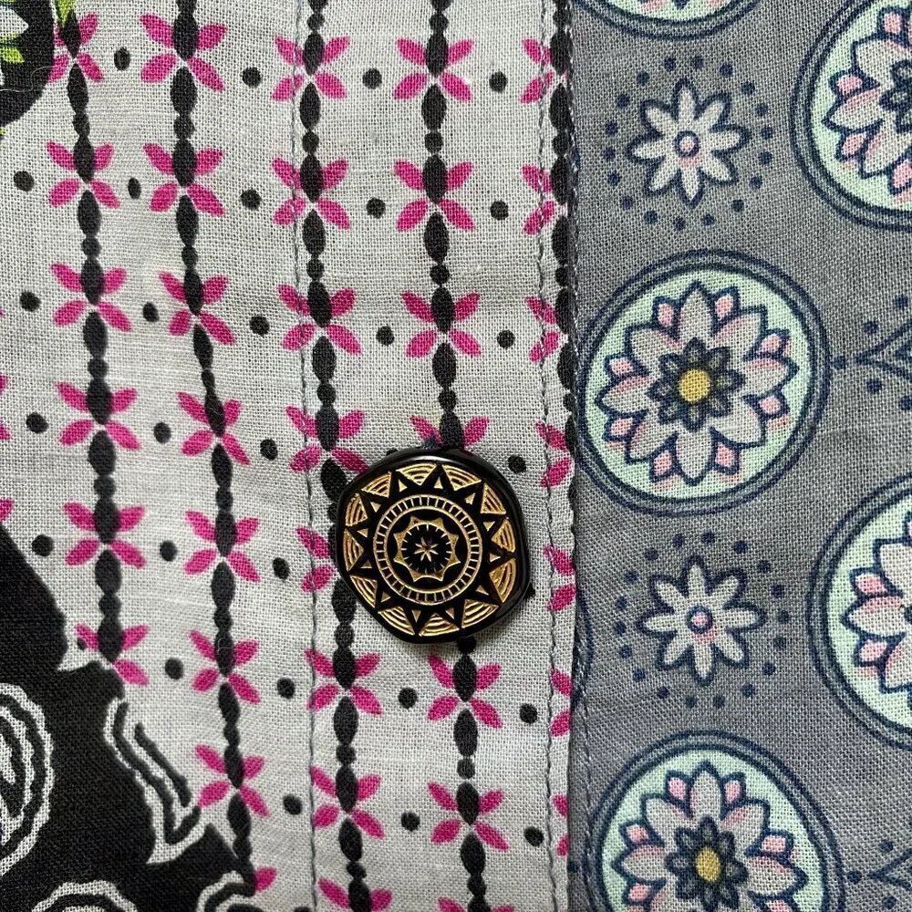 Patchwork Print Long Shirt O/S Green Kaftan Boho Artsy Cottagecore Prairie - Picture 7 of 9